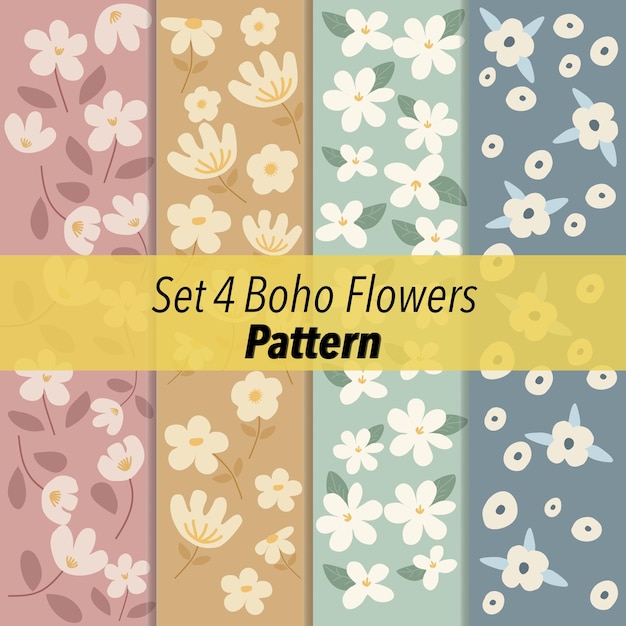 a set of different patterns including the set of flowers in boho style