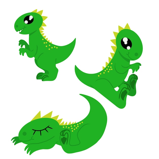 Set of different poses of dinosaur on white background Design element Vector illustration