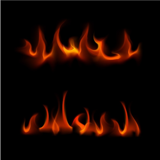 Set of Different Red Fire Flame Bonfire Isolated