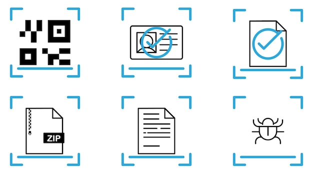 Vector set of different scan icons line art scan icons vector illustration