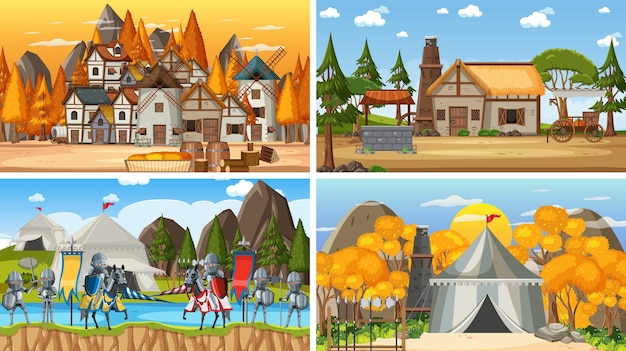 Set of different scene medieval