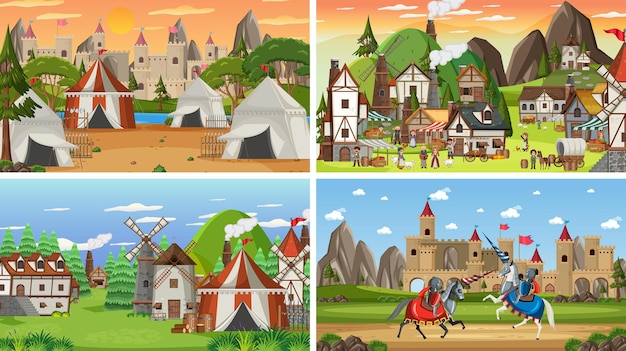 Set of different scene medieval