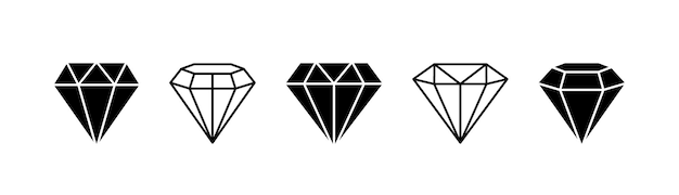 Set different shapes gemstones Diamond line art design elements Vector illustration