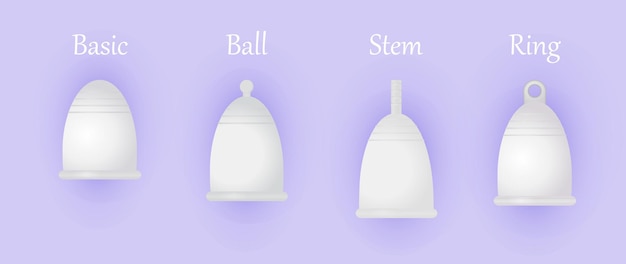 Set of different silicone menstrual cups.