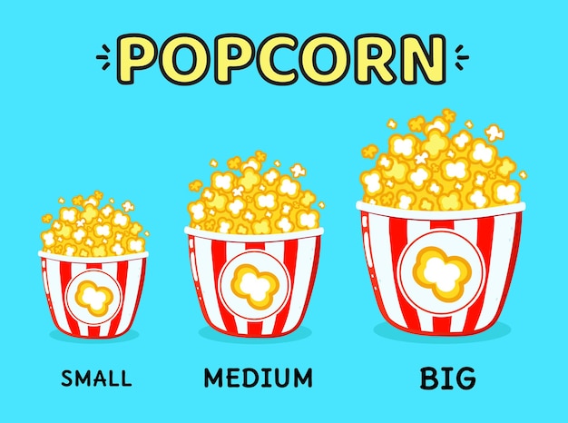 Vector set of different size popcorn vectors isolated on blue