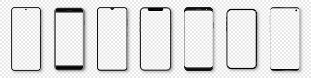 Set of different smartphone with blank screen Vector illustration