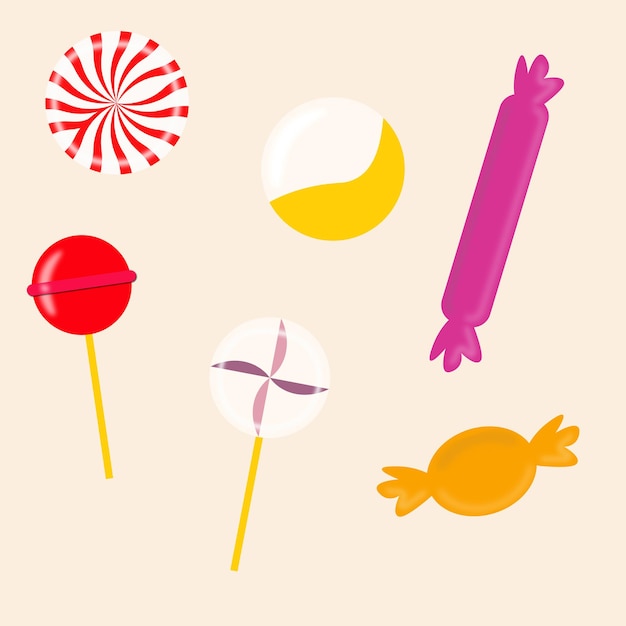 Set of different sweets in wrappers and on a stick