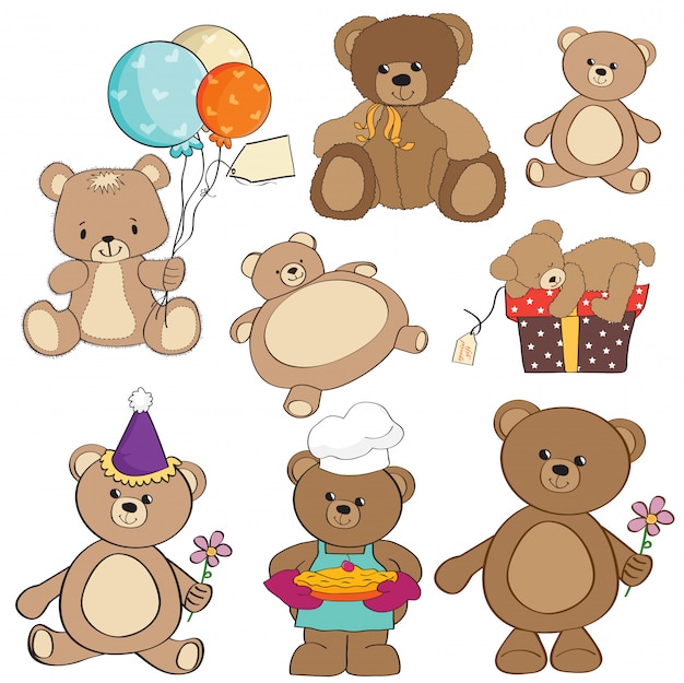 Vector set of different teddy bears items for design 