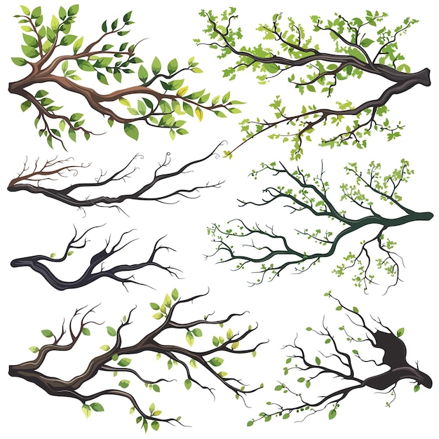 Vector set of different tree branches isolated clip art vector white background