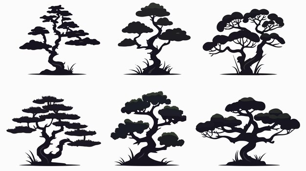 Vector a set of different trees and the words  trees  on a white background