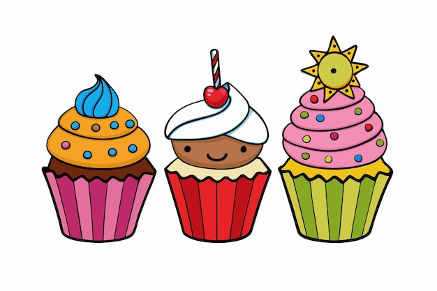 Vector set of different types of cup cake vector illustration on white background