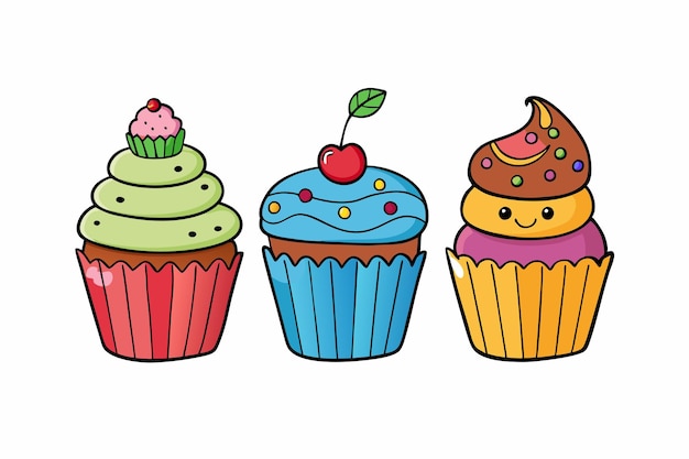 Vector set of different types of cup cake vector illustration on white background