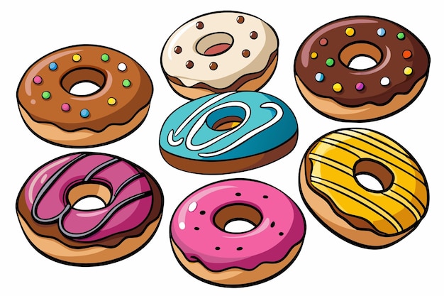 Set of different types donut sweet bakery in premium style vector illustration on white background