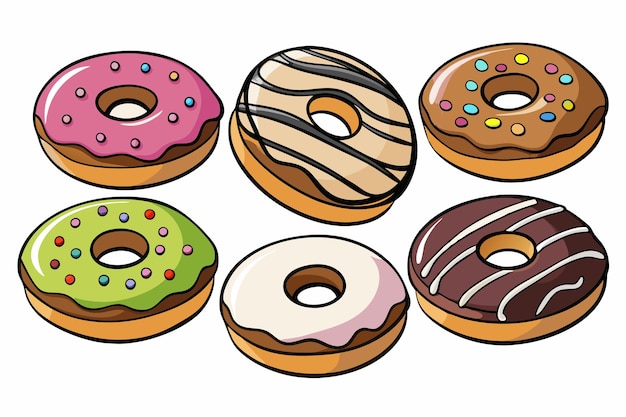 Set of different types donut sweet bakery in premium style vector illustration on white background