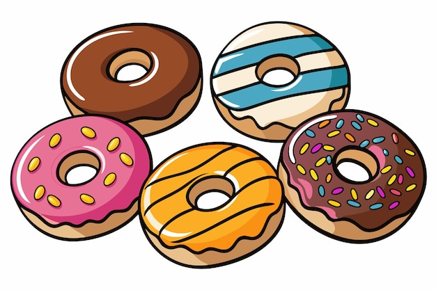 Set of different types donut sweet bakery in premium style vector illustration on white background