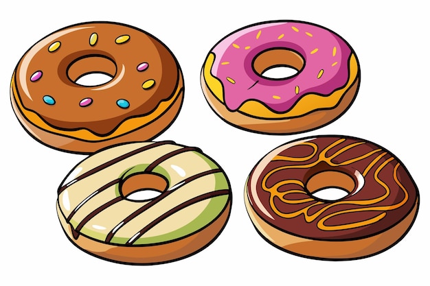 Set of different types donut sweet bakery in premium style vector illustration on white background