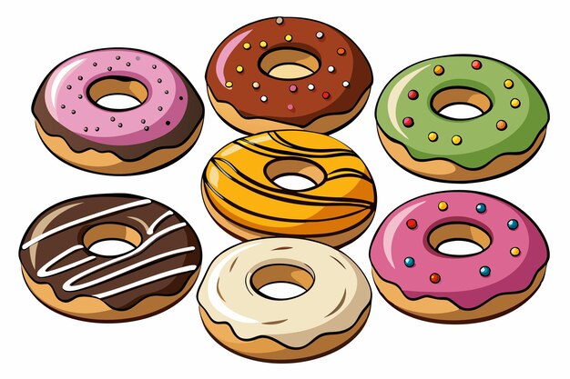 Set of different types donut sweet bakery in premium style vector illustration on white background