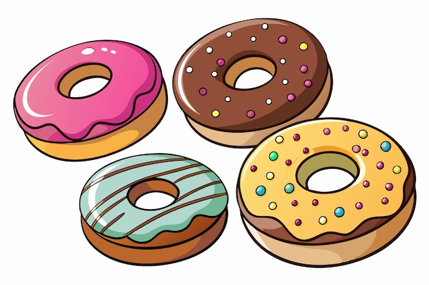 Set of different types donut sweet bakery in premium style vector illustration on white background