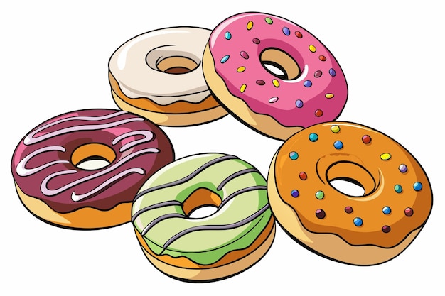 Set of different types donut sweet bakery in premium style vector illustration on white background