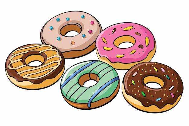 Vector set of different types donut sweet bakery in premium style vector illustration on white background