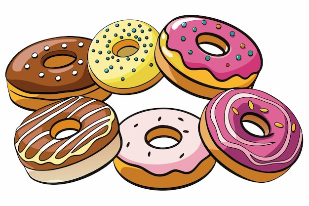 Set of different types donut sweet bakery in premium style vector illustration on white background