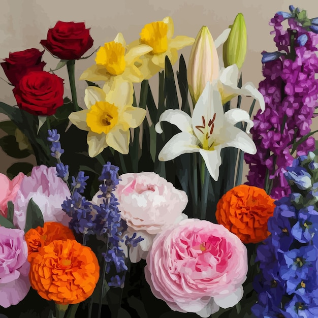 set of different types of flowers