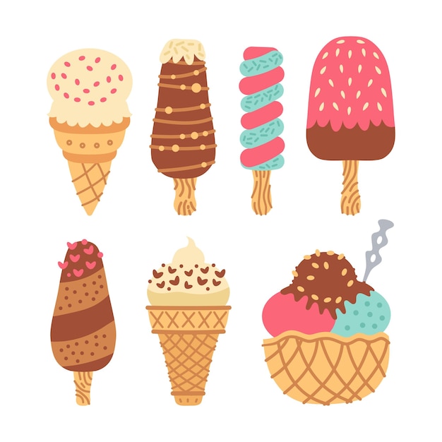 Set of different types of ice cream bar on a stick Isolated