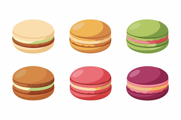 Set of different types Macaron cookies drawing vector illustration on white background