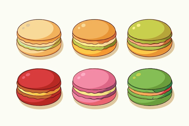 Vector set of different types macaron cookies drawing vector illustration on white background