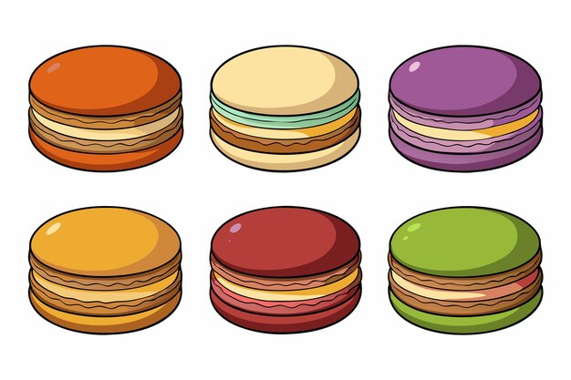 Vector set of different types macaron cookies drawing vector illustration on white background