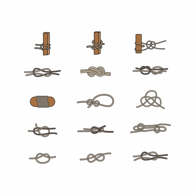 a set of different types of scissors and a rope