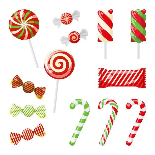 A set of different types of sweets for Christmas and New Year lollipops