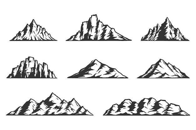 Set of different vintage monochrome mountains.