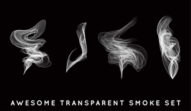 Set of digital realistic smoke vector illustration curly smoke flow collection curved transparent smoke flow image grey smoke flow vertical smoke flow 3D smoke flow picture