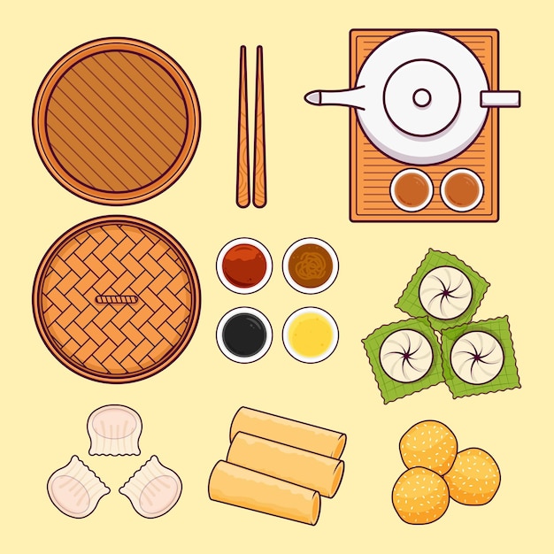 Set of dimsum isolated cartoon vector illustration viewed from above