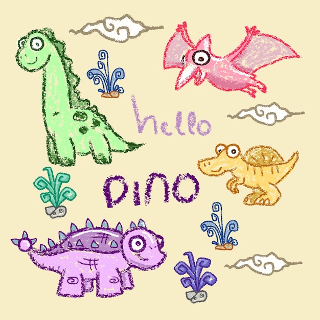 Set of dino hand drawn