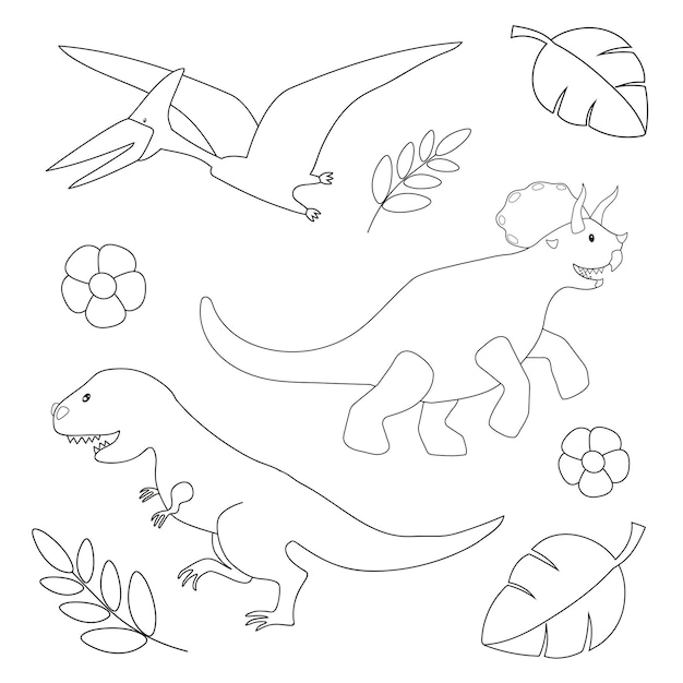 Set of dinosaurs on white background for coloring book