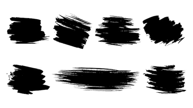 Set of dirty artistic abstract elements with brush strokes black paint texture vector illustration