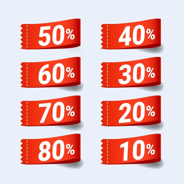 a set of discount percent sale labels vector design in red color