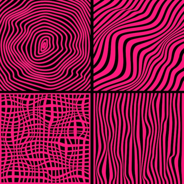 Set distortion lines background Distort stripes abstract modern pattern Op art illusion waves