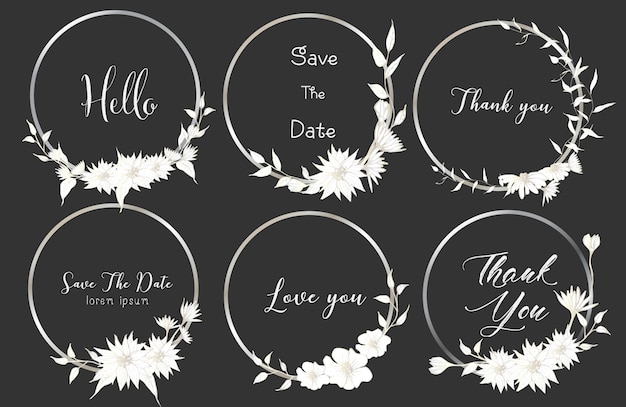 Set of dividers round frames, Hand drawn flowers.