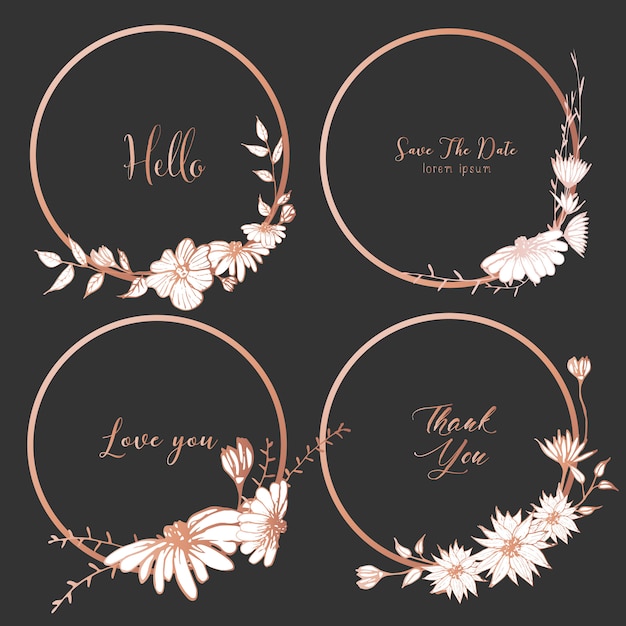 Set of dividers round frames, Hand drawn flowers.