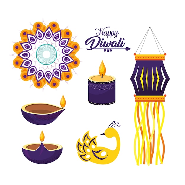 Set diwali hindu festival decoration culture