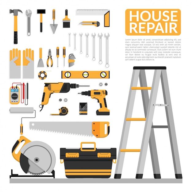 Set of DIY home repair working tools 