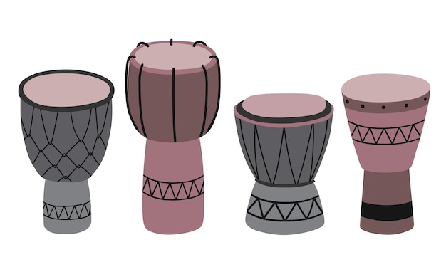 Set of Djembe icon isolated on white background.