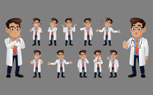 Set of doctor with different emotion