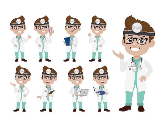 Set of doctor with different poses