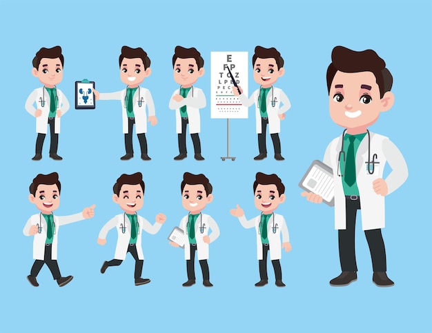 Set of doctor with different poses