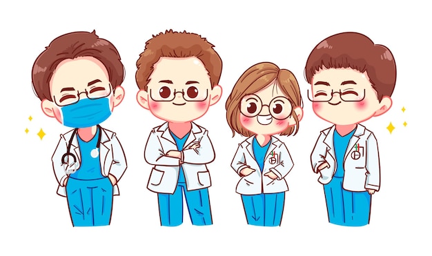 Set of doctors characters cartoon art illustration