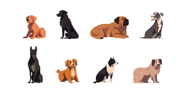 Set of dog flat cartoon isolated on white background Vector illustration